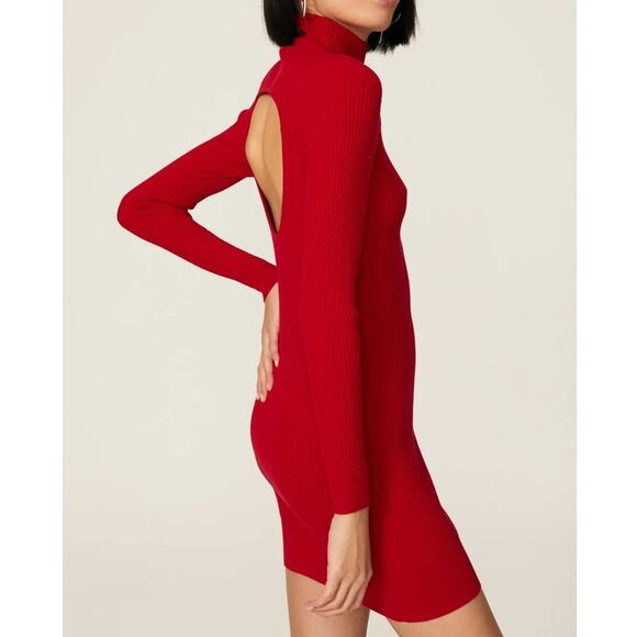 Ramy Brook Aspen Open Back Dress Ribbed Knit Turtleneck Sweater Long Sleeve Mini - Picture 3 of 10